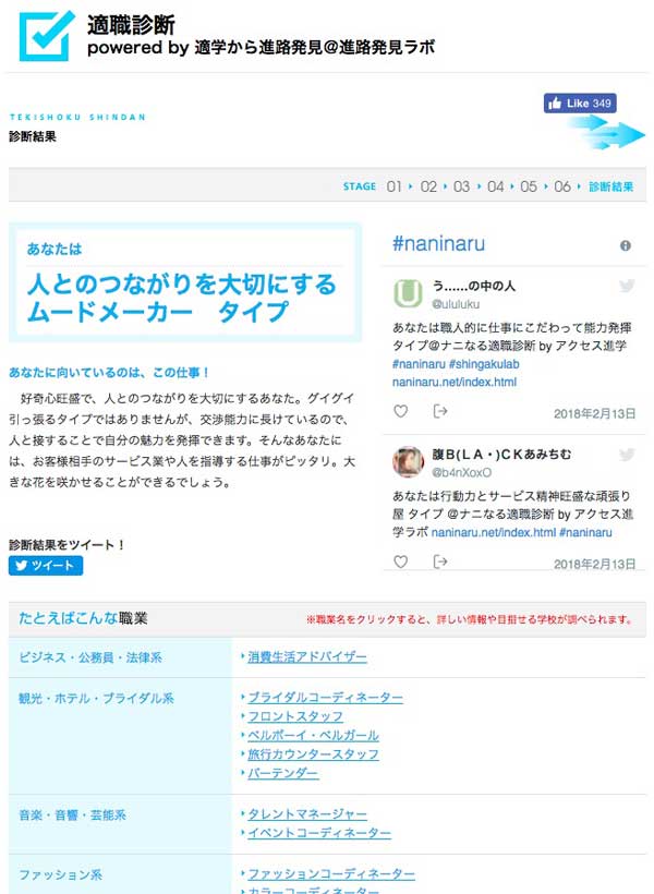 アクセス進学の適職診断結果