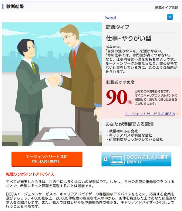 DODA転職タイプ診断の適職診断結果